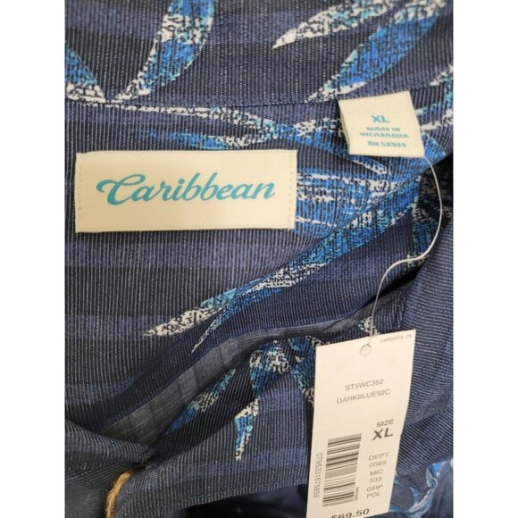 Caribbean Men's Shirt Size XL Casual Short Sleeve Button Up Dark Blue  36 - Picture 6 of 9